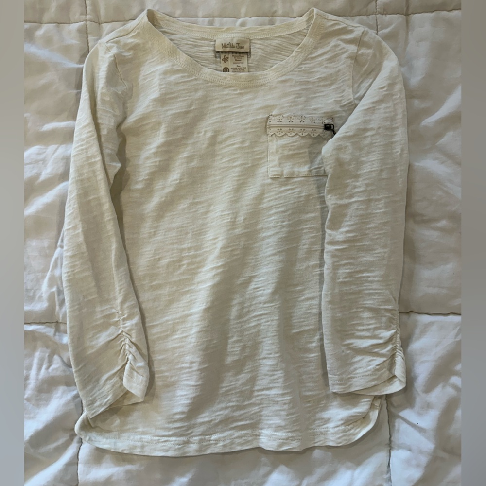 Matilda Jane Cream Long Sleeve Tee with Lace Pocket